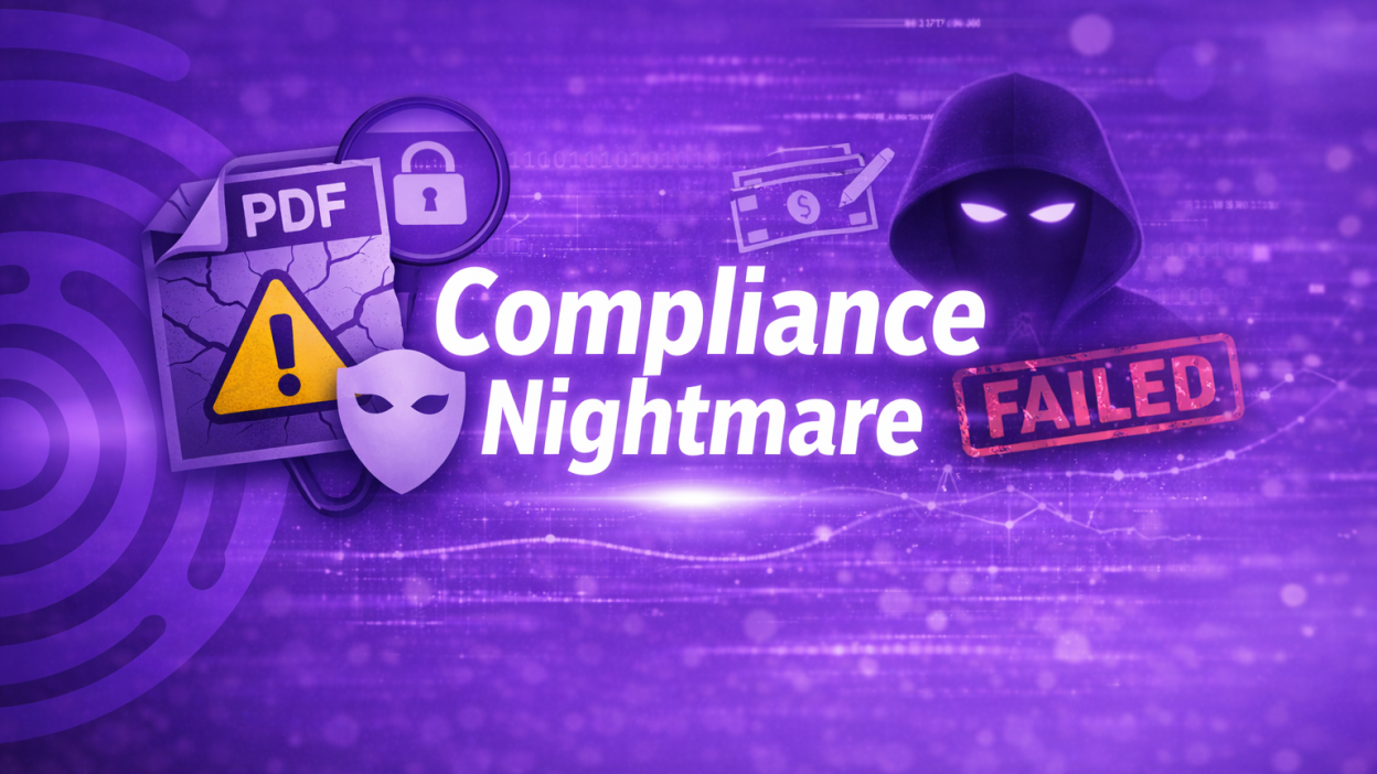 Screenshot PDF fraud illustration showing a manipulated PDF document causing a compliance nightmare in KYC verification