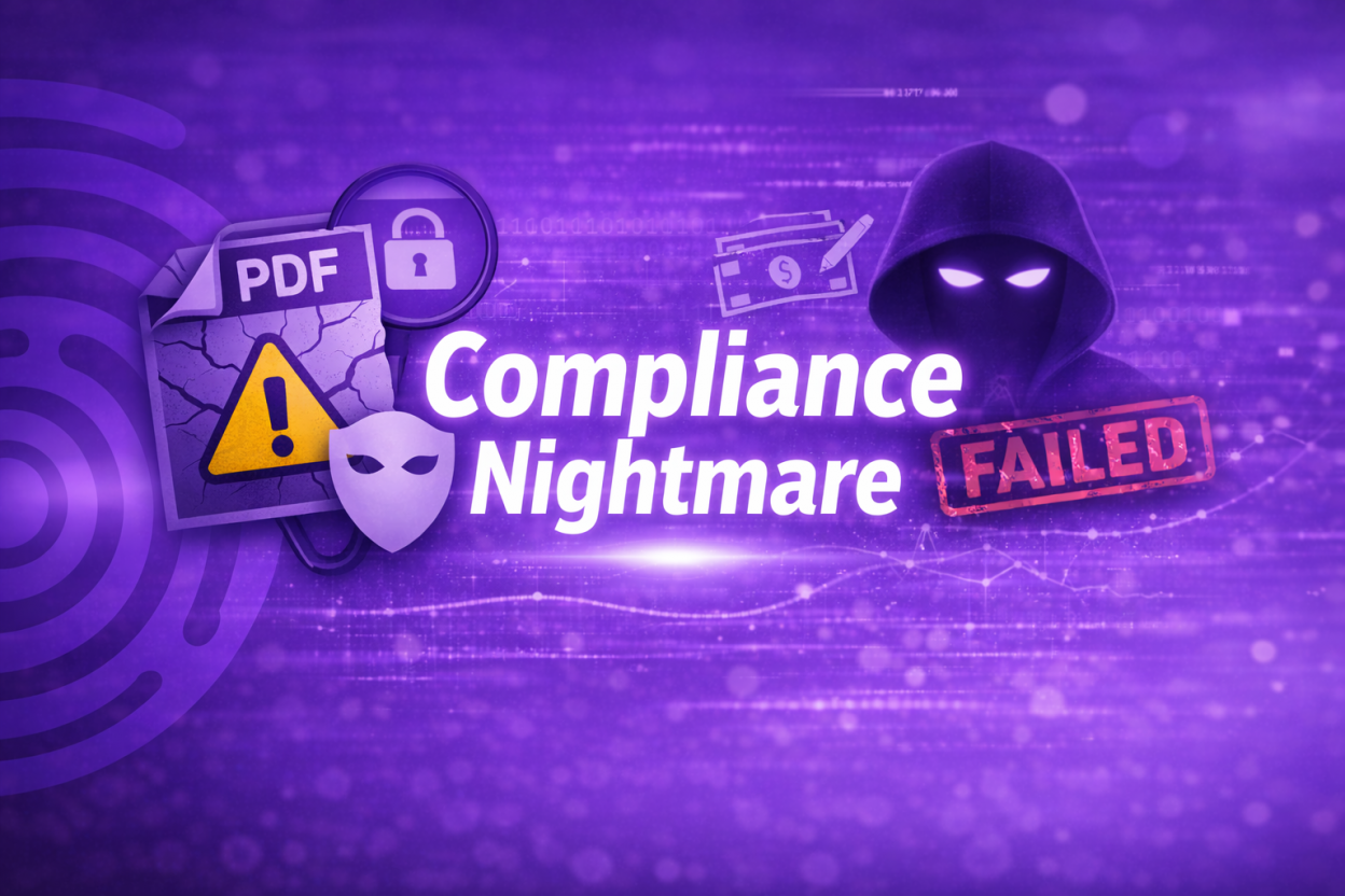 Screenshot PDF fraud illustration showing a manipulated PDF document causing a compliance nightmare in KYC verification